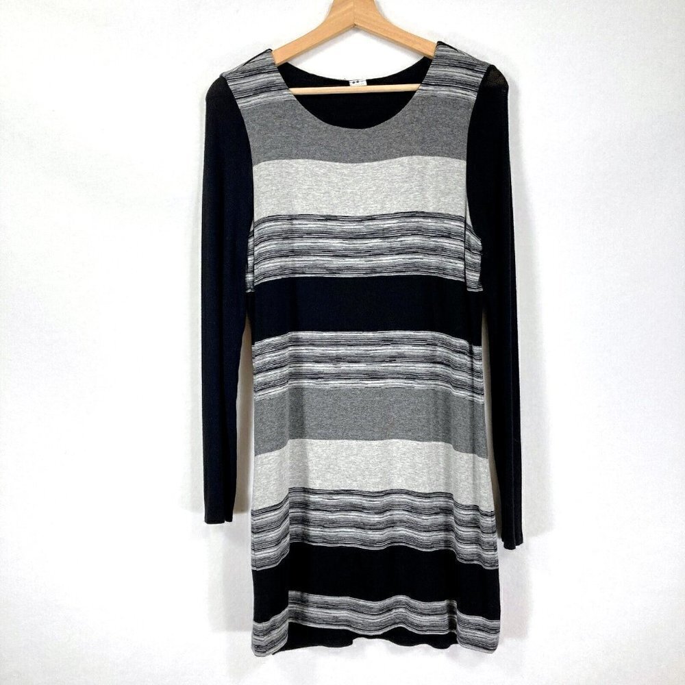 Three Dots Long Sleeve Layered Striped Bodycon Dress Preppy Dark Academia L
